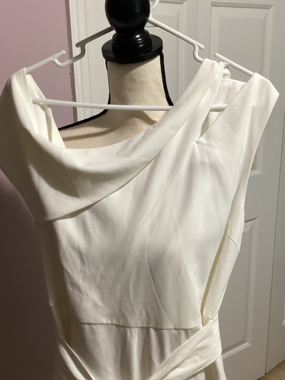 Lavish Alice Cream Straight Leg Jumpsuit with Draped Neck - Picture 2 of 4